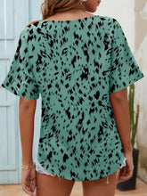 Printed Notched Neck Half Sleeve Blouse Woman Blouses