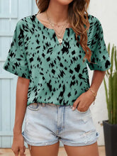 Printed Notched Neck Half Sleeve Blouse Woman Blouses