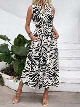Printed Notched Sleeveless Midi Dress Black Casual Dresses