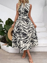 Printed Notched Sleeveless Midi Dress Casual Dresses