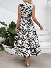 Printed Notched Sleeveless Midi Dress Casual Dresses