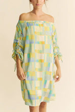 Printed off-shoulder drawstring sleeve mini dress with pattern