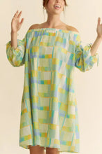 Printed Off Shoulder Drawstring Sleeve Mini Dress Casual Dresses