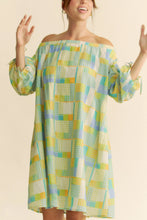 Printed Off Shoulder Drawstring Sleeve Mini Dress