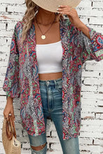 Printed open front long sleeve cover up with paisley kimono cardigan