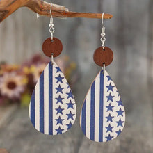 Patriotic printed PU leather dangle earrings with blue stripes and stars