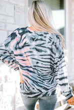 Printed round neck dropped shoulder tie-dye zebra stripe top