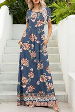 Printed Round Neck Short Sleeve Maxi Dress Dusty Blue Woman Maxi Dress