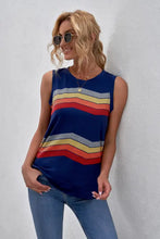 Printed Side Slit Round Neck Tank Navy Tanks & Camis
