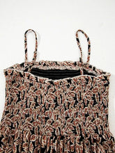 Printed smocked bodice maxi dress with brown and white floral camisole top