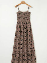 Printed smocked bodice maxi dress with brown floral print, American Eagle