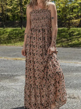 Womens printed smocked bodice maxi dress with floral pattern