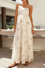 Printed square neck maxi cami dress with white floral embroidery
