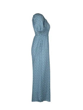 Printed square neck floral print jumpsuit in blue with white flowers