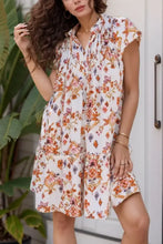 Printed Tie Neck Cap Sleeve Mini Dress Floral Casual Dresses