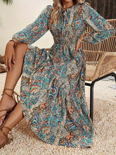 Printed Tie Neck Long Sleeve Maxi Dress Woman Maxi Dress