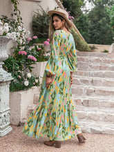 Printed Tie Neck Long Sleeve Maxi Dress Woman Maxi Dress