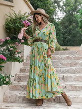 Printed Tie Neck Long Sleeve Maxi Dress Woman Maxi Dress