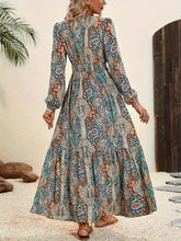 Printed tie neck long sleeve maxi dress with floral print