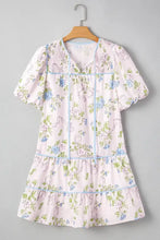 Printed Tie Neck Short Sleeve Mini Dress Woman Dress