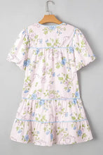 Printed Tie Neck Short Sleeve Mini Dress Woman Dress