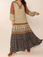 Printed V-Neck Balloon Sleeve Maxi Dress Woman Maxi Dress