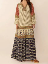 Printed V-Neck Balloon Sleeve Maxi Dress Woman Maxi Dress