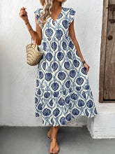 Printed V-Neck Cap Sleeve Dress Casual Dresses