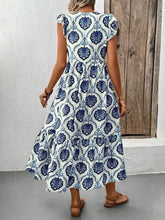 Printed V-Neck Cap Sleeve Dress Casual Dresses