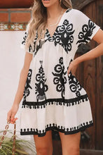 Printed V-Neck Short Sleeve Dress Beige Casual Dresses