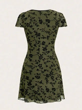 Printed V-Neck Short Sleeve Mini Dress Woman Dress