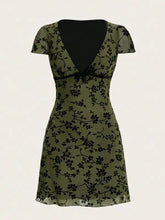 Printed V-Neck Short Sleeve Mini Dress Woman Dress