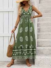 Printed V-Neck Sleeveless Dress Matcha Green Casual Dresses