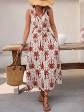 Printed V-Neck Sleeveless Midi Dress Casual Dresses