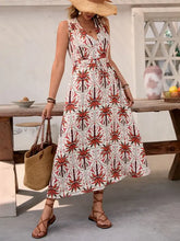 Printed V-Neck Sleeveless Midi Dress Casual Dresses