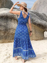 Printed V-Neck Tie Shoulder Dress Woman Maxi Dress