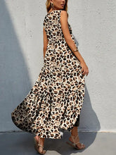 Leopard print sleeveless tiered maxi tank dress with V-neck