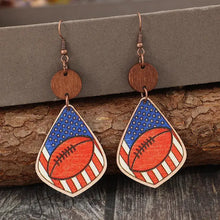 Printed wooden dangle earrings with American flag and football theme