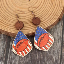 Printed wooden dangle earrings with American flag and football design