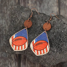 Printed wooden dangle earrings with American flag and football design