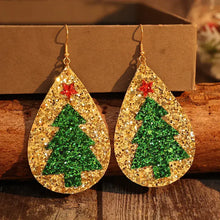 Leather Christmas tree earrings with teardrop design and red star