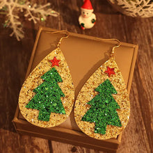 Glittering leather Christmas tree earrings with red star teardrops