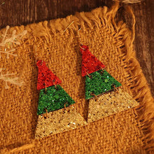 Glittery tiered Christmas tree leather sequin earrings