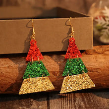 Red, green, and gold glitter leather sequin earrings