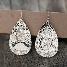 Sequin teardrop earrings in faux snakeskin with glitter accents