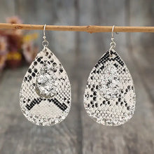 Sequin teardrop earrings in PU leather with snakeskin pattern