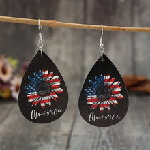 PU leather sunflower teardrop earrings in American flag colors