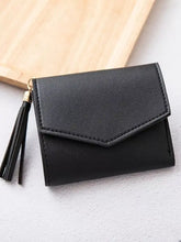 Black PU leather tassel wallet envelope style with tassel accent