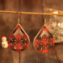 PU leather teardrop shape earrings with buffalo plaid and snowflake
