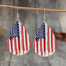 PU leather American flag teardrop shape earrings